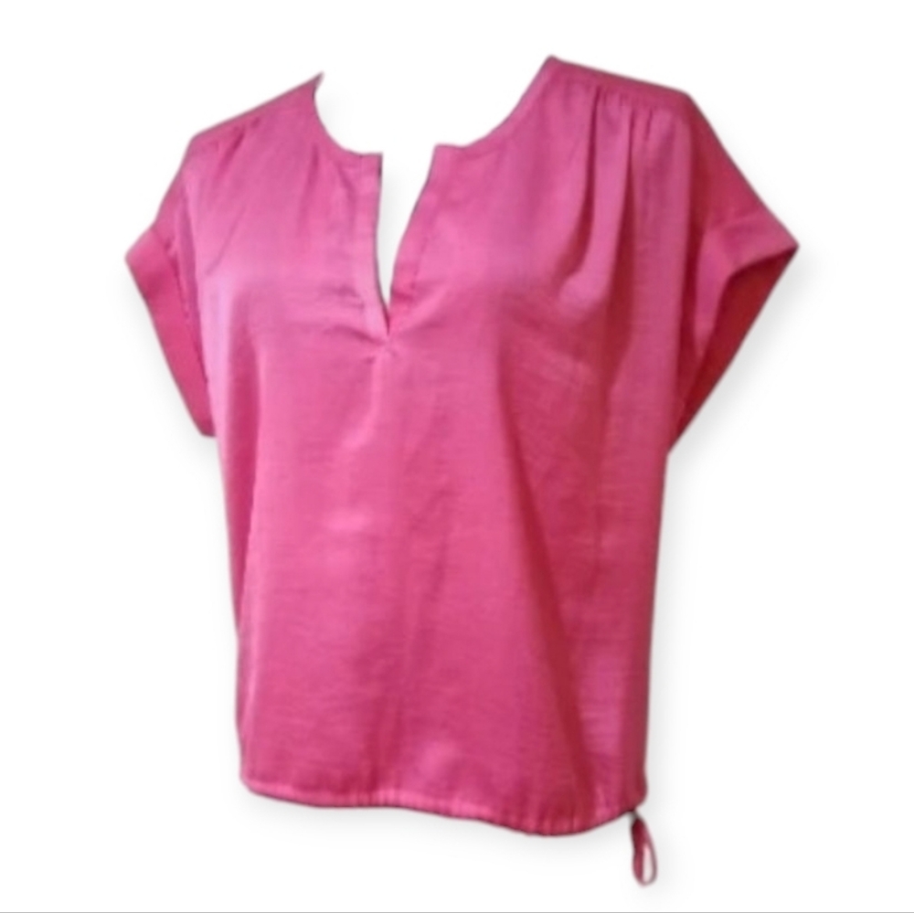 BCBGMaxazria Tana Blouse  Drawstring Fuchsia Oversized Top